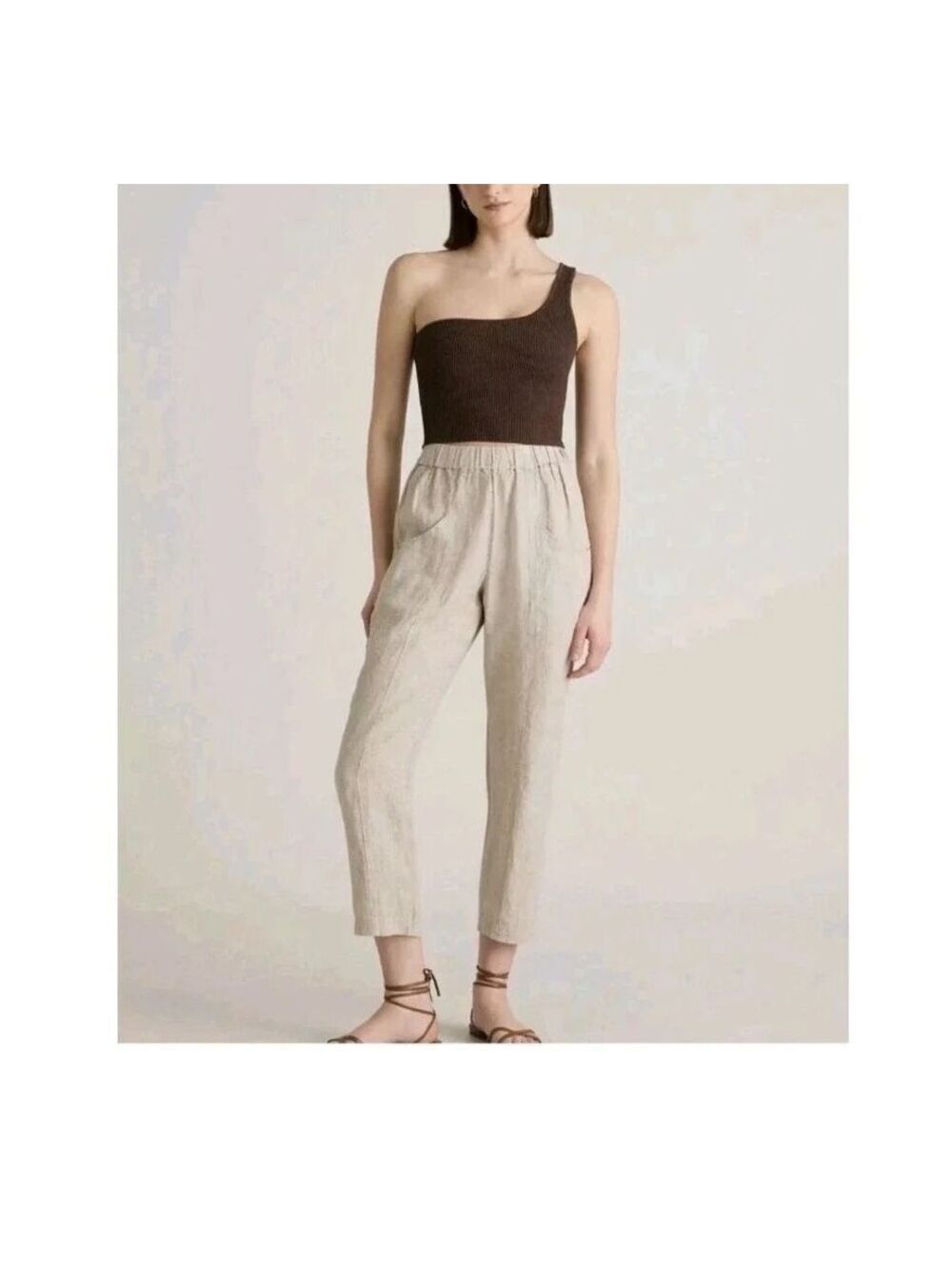 Quince 100% European Linen Pleated Trouser Size 2 Cream Lightweight